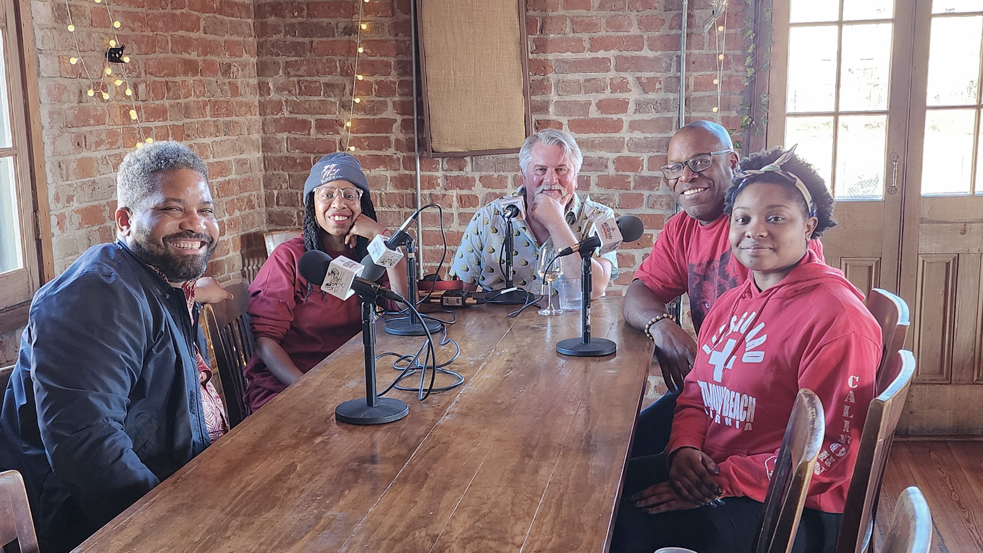 The NOLADrinks Show with Bryan Dias – Our Annual Turning Tables Show – 2024Ep01. Touré Folkes, Shaun Williams, Bryan Dias, Geoffrey Wilson, and Ari Nicholas at Bacchanal Fine Wine & Spirits in the Bywater of New Orleans.
